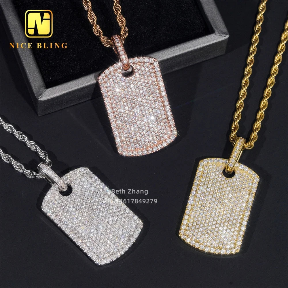 RTS Iced Out Jewelry 18K Gold Plated Brass Pendant 5a CZ Diamond Hip Hop Dog Tag Pendant for Men Women