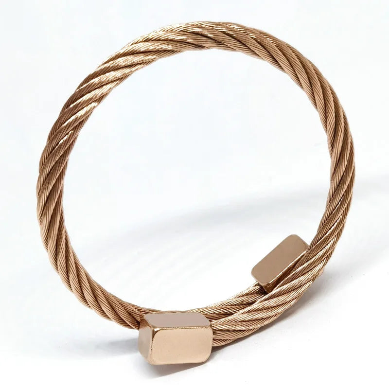 REBEL Men's Stainless Steel Punk Style for Bracelet Silver Gold Rose Gold Black-Square Head Braided Design Fashionable