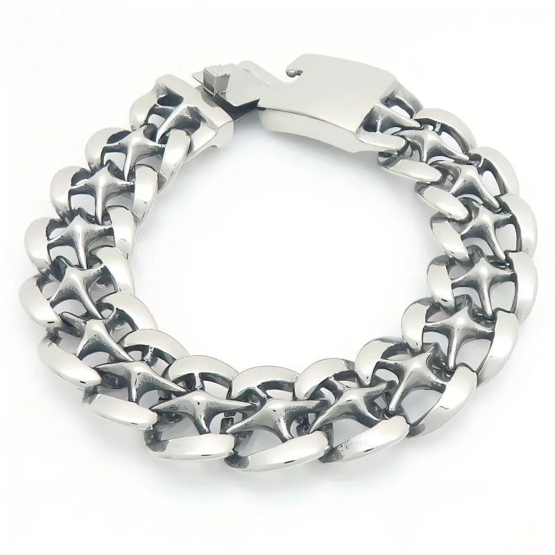 Kalen Hip Hop Rock Street Hand Jewelry 19mm X Hollow Cuban Link Chain Domineering Stainless Steel Bracelet for Men