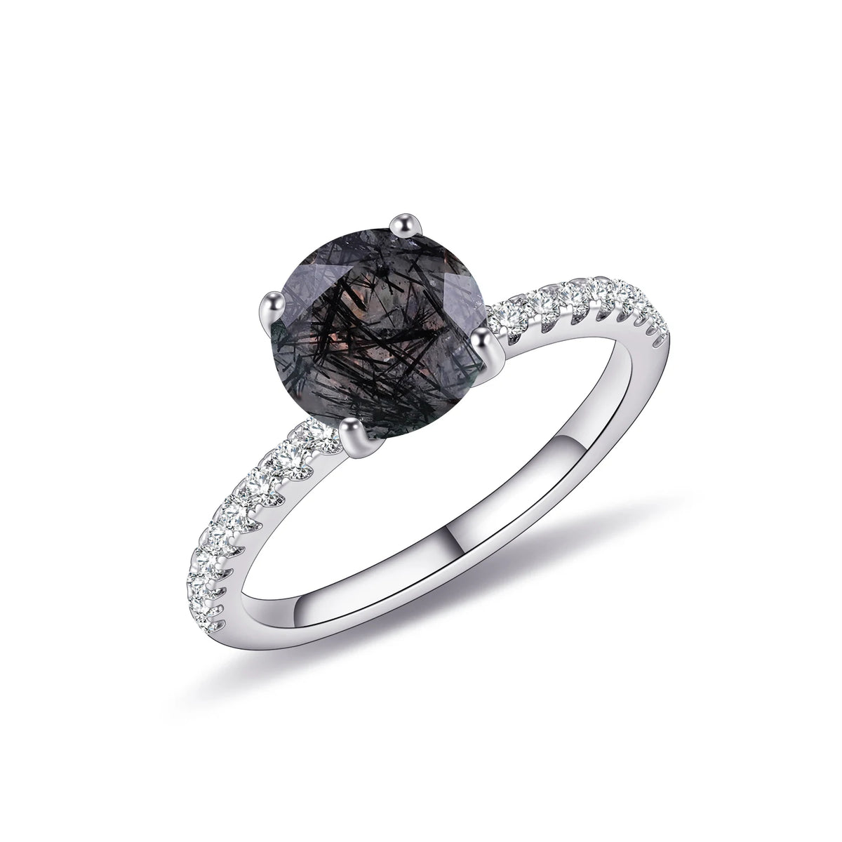 Gemfiori KH001 Abiding Jewelry Manufacturer Big Stone Round 8MM Natural Gemstone 925 Sterling Silver Women Engagement Wedding Rings