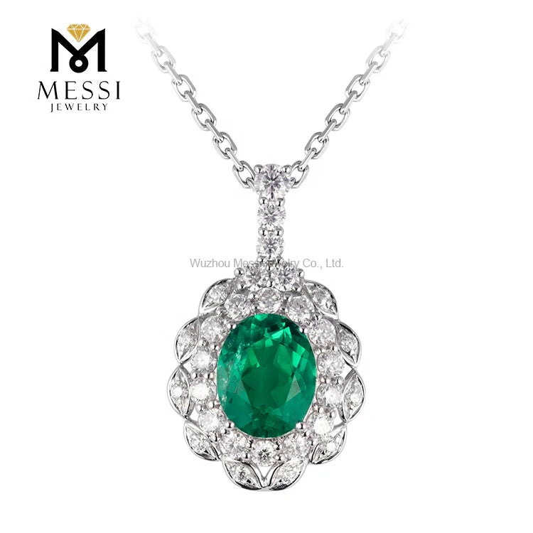 Messi Jewelry Necklace Women Oval Pendant Trend Custom  Lab Emerald  Made Gift White Gold Romantic Party Wedding Necklace