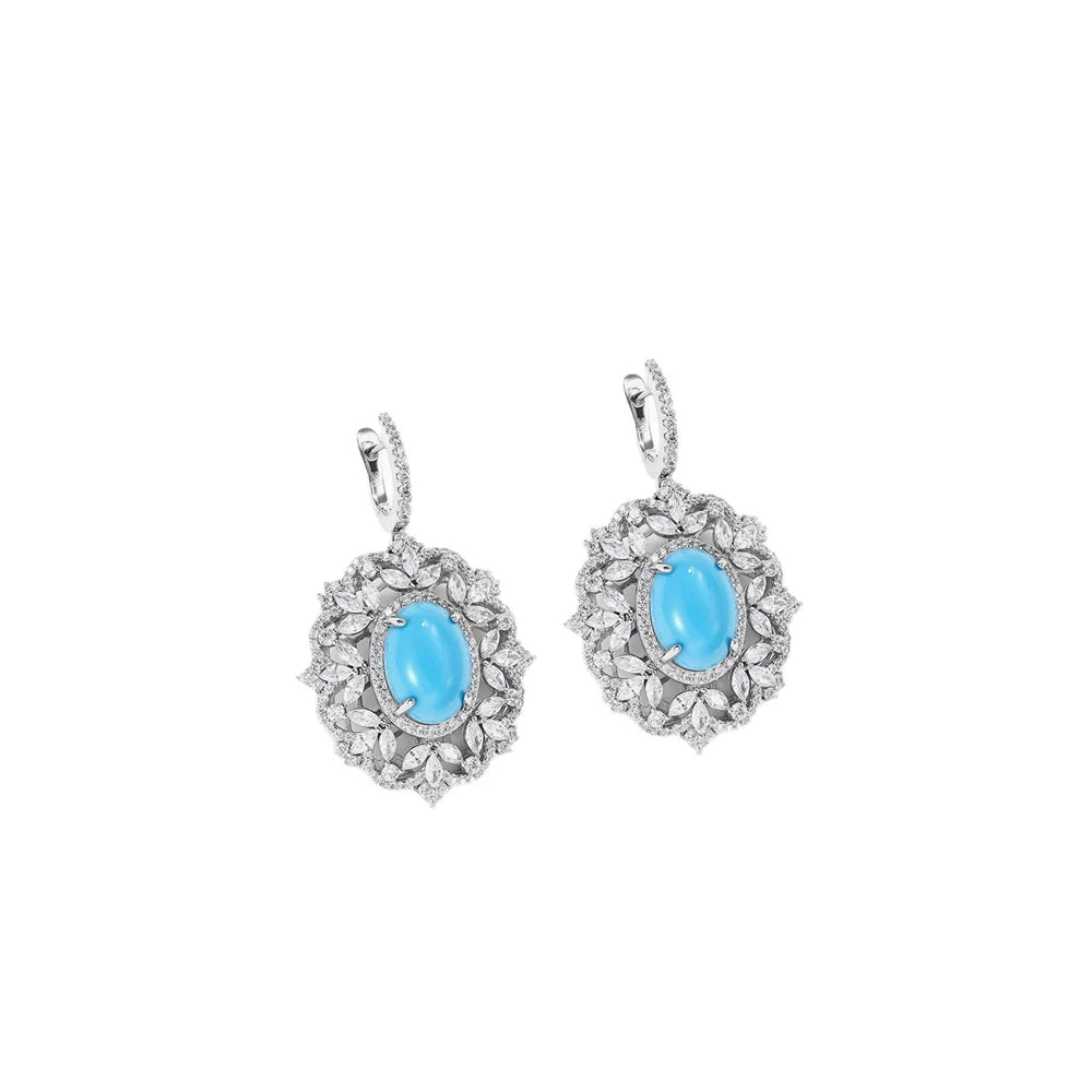 MUSHAN Women's Luxury Stud Earrings 18K Gold Plated Sterling Silver Blue Turquoise Wedding Party Gift Jewelry