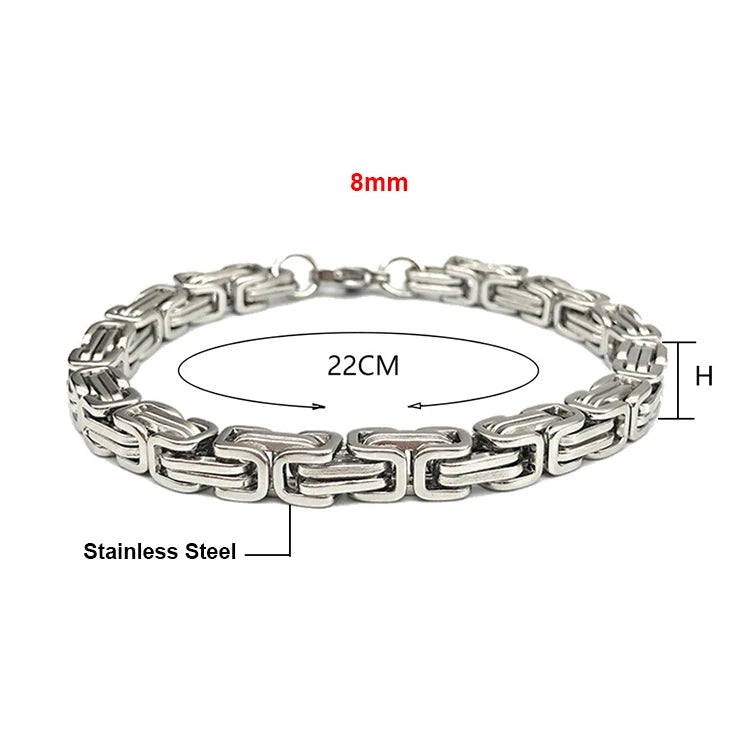 VIKING Byzantine Chain Bracelet – Stainless Steel Men's Silver Motorcycle Chain Bangle