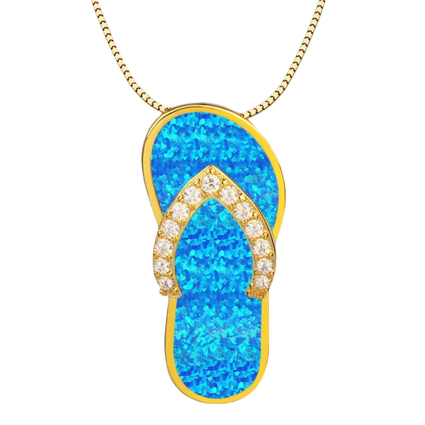 Premium Christian Copper Opal Embedded Trendy Flip Flop Pendant Sweater Link Chain Silver Plated Hawaiian Style Bulk Necklace