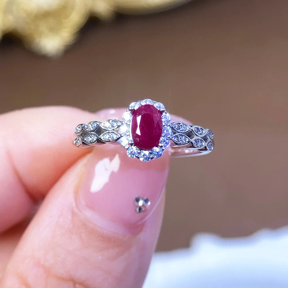 Gioiellieri Natural Ruby 925 Silver Gold & Rhodium Plated Oval Cut Prong Setting CMA Certified Luxury Gemstone Rings for Women