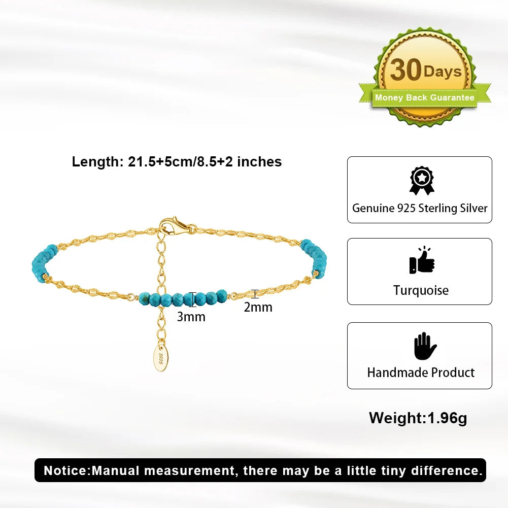 RINNTIN SA85 High Quality Anklet Jewelry 14K Gold Plated Water Wave Chain Turquoise Beaded Charms Leg Chain Anklets