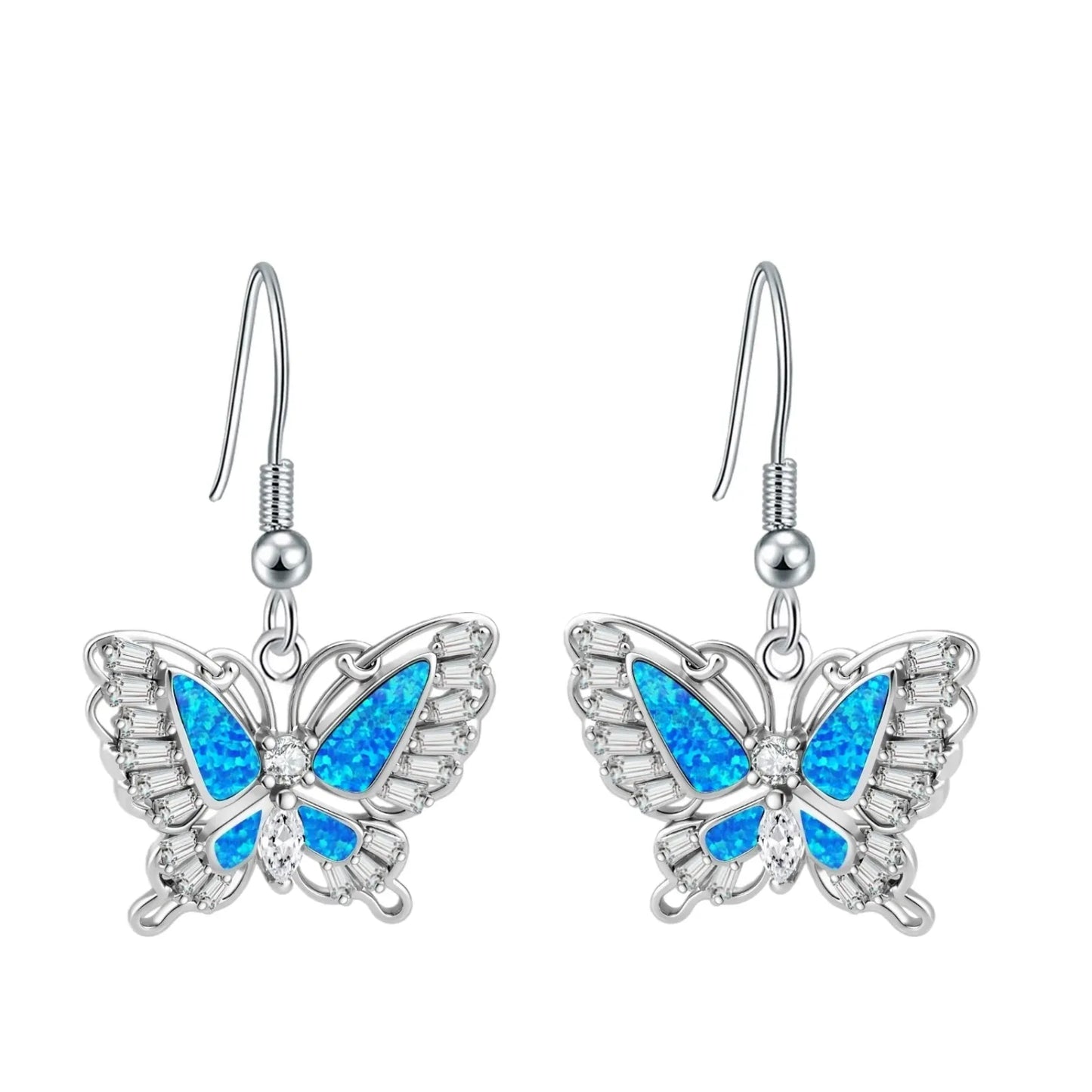 Aobao Silver Plated Brass Opal Christian Butterfly Earrings Bohemian Style Women's Gift