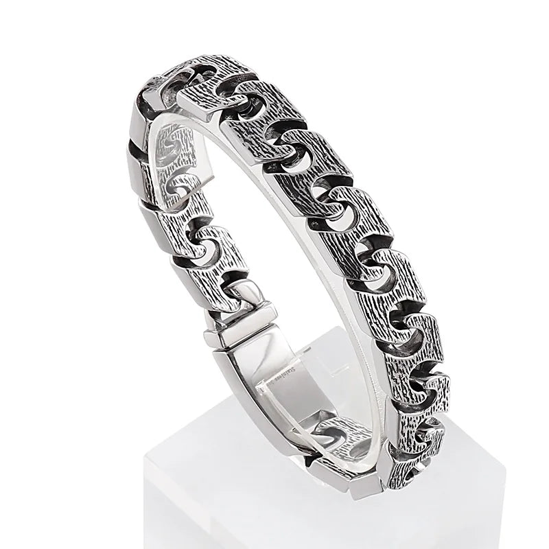KALEN Men 220mm Silver/Grey Punk Stainless Steel Links Bracelet