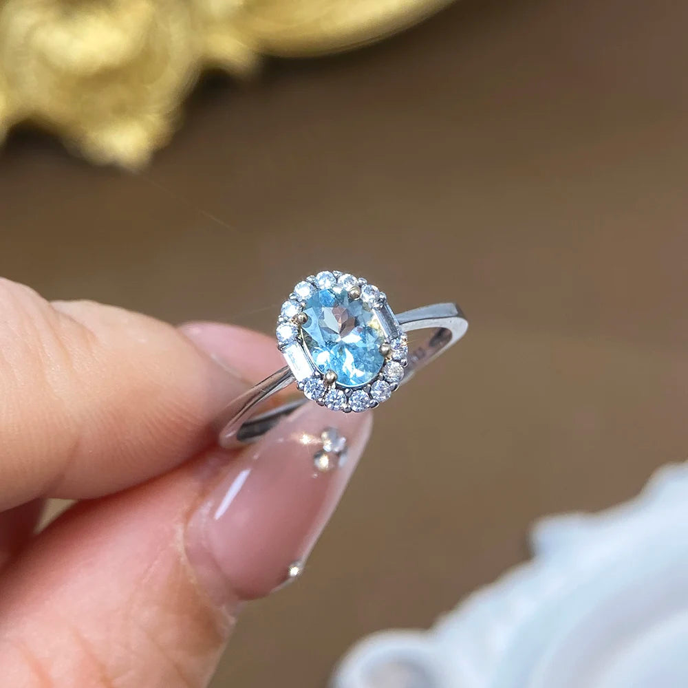 Gioiellieri Natural Aquamarine Ring 925 Sterling Silver Natural Gemstone Jewelry for Women Wedding Party