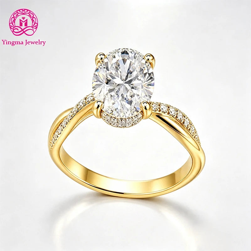 Gioiellieri Luxuriant Oval Cut 2Carat D VVS2 Lab Grown Diamond Ring 9K 10K 14K 18K White/Yellow/Rose Gold PT950 Twisted Shank Promise Ring