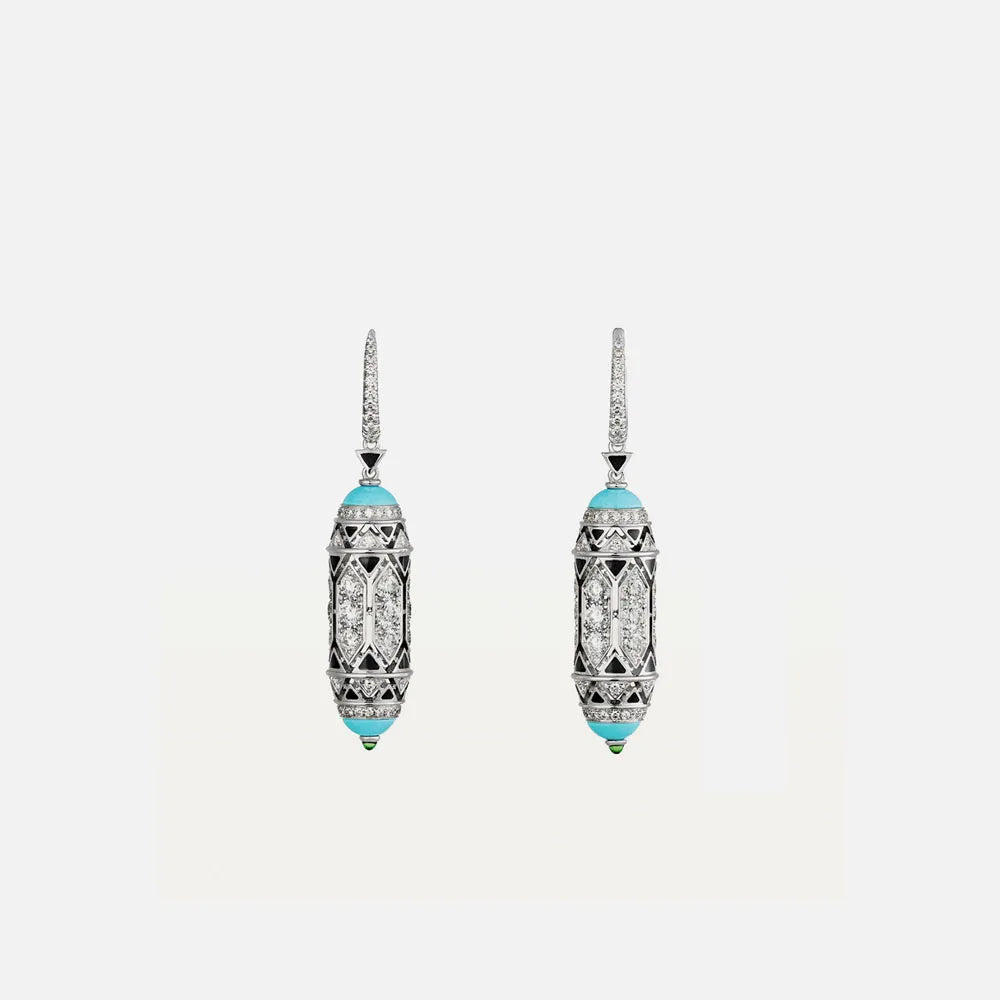 MUSHAN Jewelry Factory Blue Turquoise Earrings S925 Pure Silver Electroplated Gold Enamel Craftsmanship Jewelry