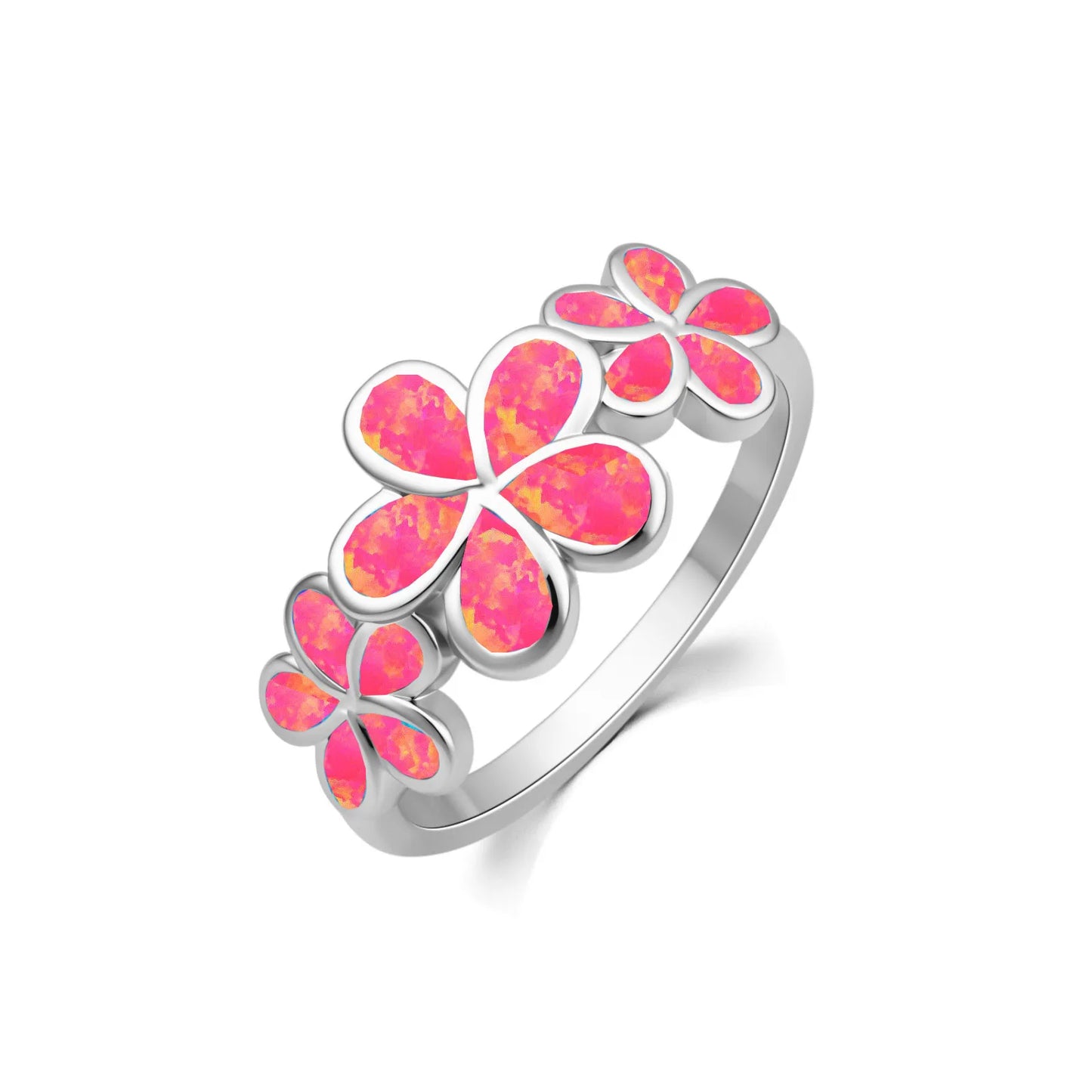 Flower Blue Opal Twisted Ring | Iridescent Gem Inlay Band | Nature-Inspired Fashion Jewelry for Women Trendy Wear