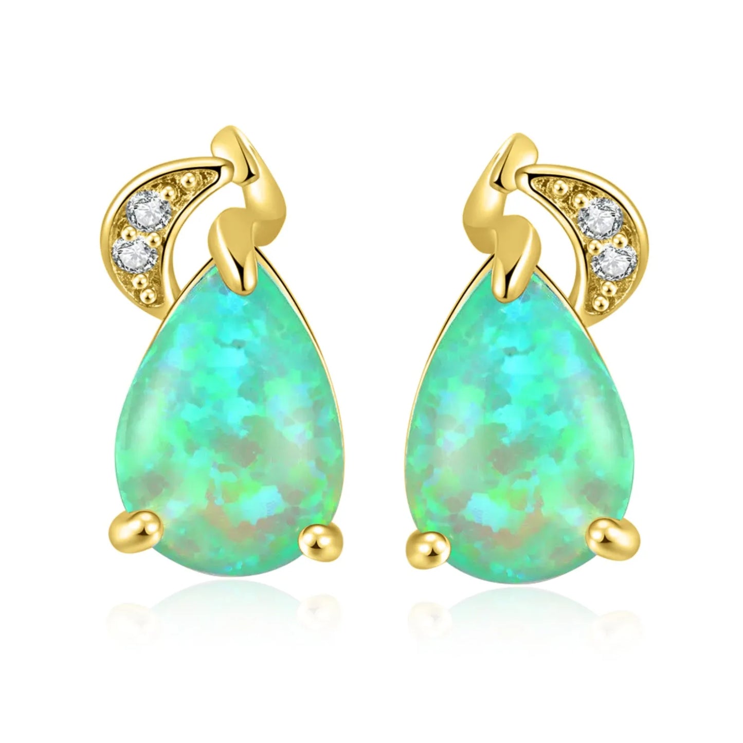 Elegant Teardrop Opal Drop Earrings - Blue Fire Opal Solitaire & CZ Accent Design | Formal Daily Jewelry Bulk Gifts