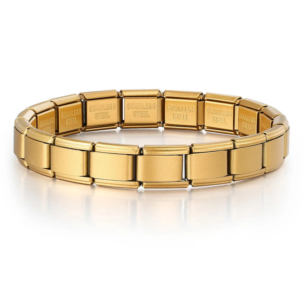REBEL FASHIONISTA LAMOON Simple Colorful Width 9mm Elastic Link Chain Stainless Steel Bangle on Hand Jewelry DIY Making Italian Charm Bracelet