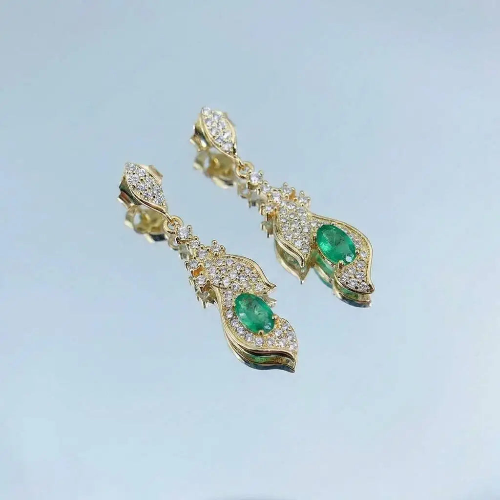 Gioiellieri Luxury S925 Stamped Silver Oval Cut Natural Emerald Earrings for Women Earth Mined Green Gemstone Wedding Anniversary Gift