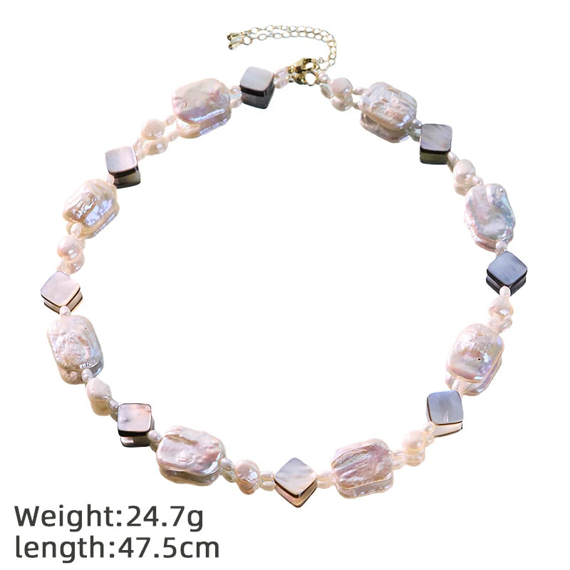 GLSEEVO Natural Freshwater Baroque Pearl Jewelry Set for Mother's Day Gift Rectangle Pearl Necklace Bracelet Luxury Jewelry