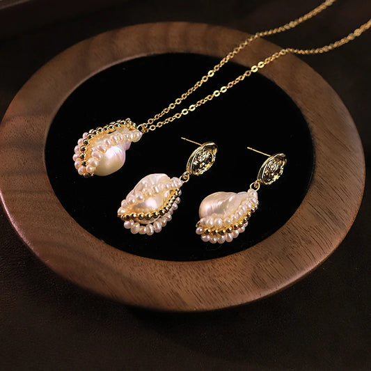 GLSEEVO Natural Baroque Pearl Jewelry Set | Necklace & Earrings | GS0238 | SASSARRI Collection