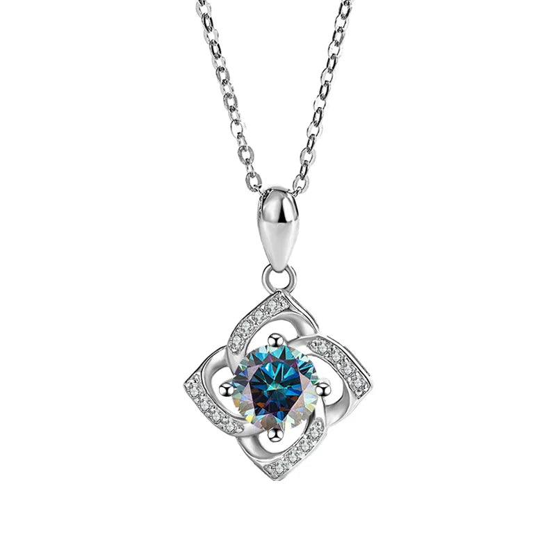 S925 Sterling Silver Platinum Plated Fine 2CT Colorful Moissanite Pendant Lucky Four Leaf Clover Jewelry Necklace for Ladies