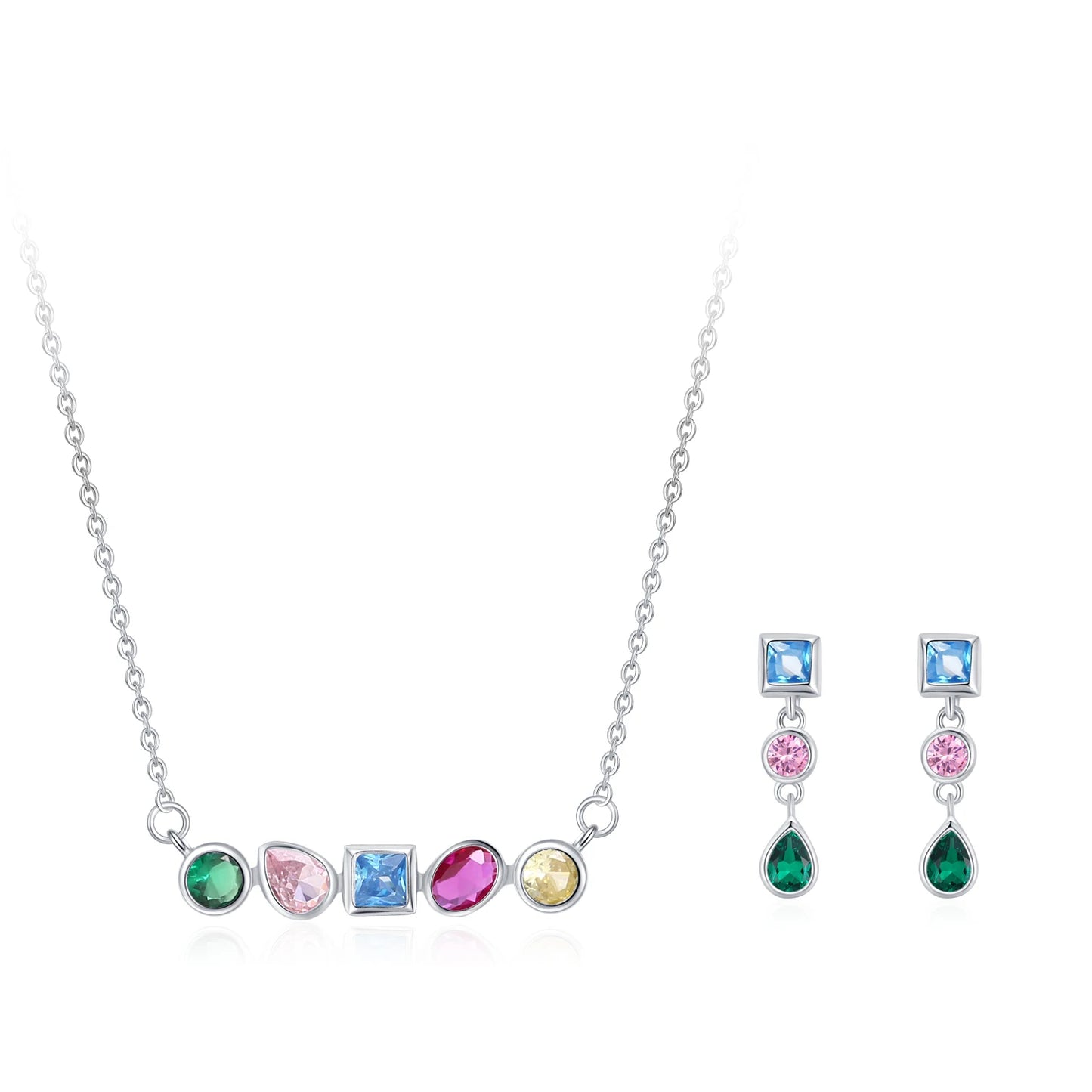 Ailmay 925 Sterling Silver Luxury Rainbow CZ Geometric Design Jewelry Sets For Women Girls Wedding Statement Accessories Jewelry