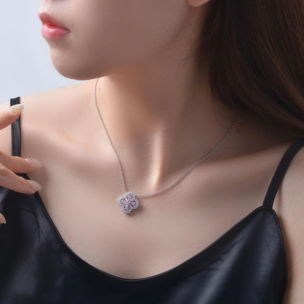 MUSHAN Jewelry Factory New Four Leaf Clover Pendant S925 Pink High Carbon Diamond Water Drop 2.5*4 Design Sense Pendant