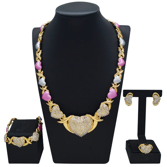 Zhuerrui Very Big Heart Crystal Xoxo I Love You Jewelry Sets Gold Plated Lovely Bridal Women Dubai Luxury Fine Jewelry Set X0213