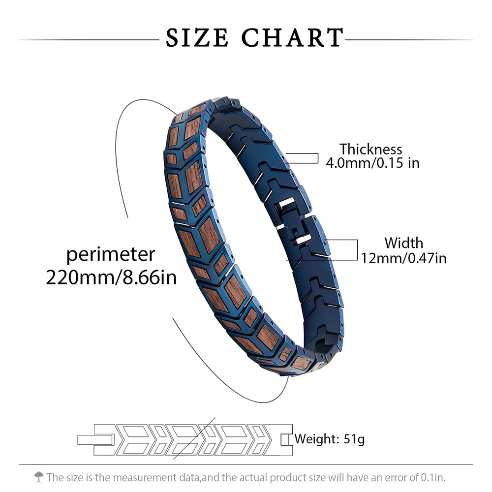 REBEL Blue Stainless Steel and Walnut Wood Skeleton Bracelet Classic Style for Men and Women for Anniversary Occasions