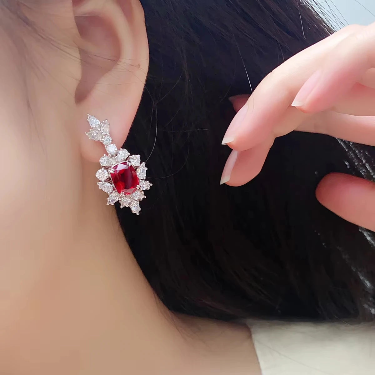 ArtistA Luxury Style Ruby Jewelry Lab Gems Ear Drop Silver Jewelry Sterling Silver Earrings for Women