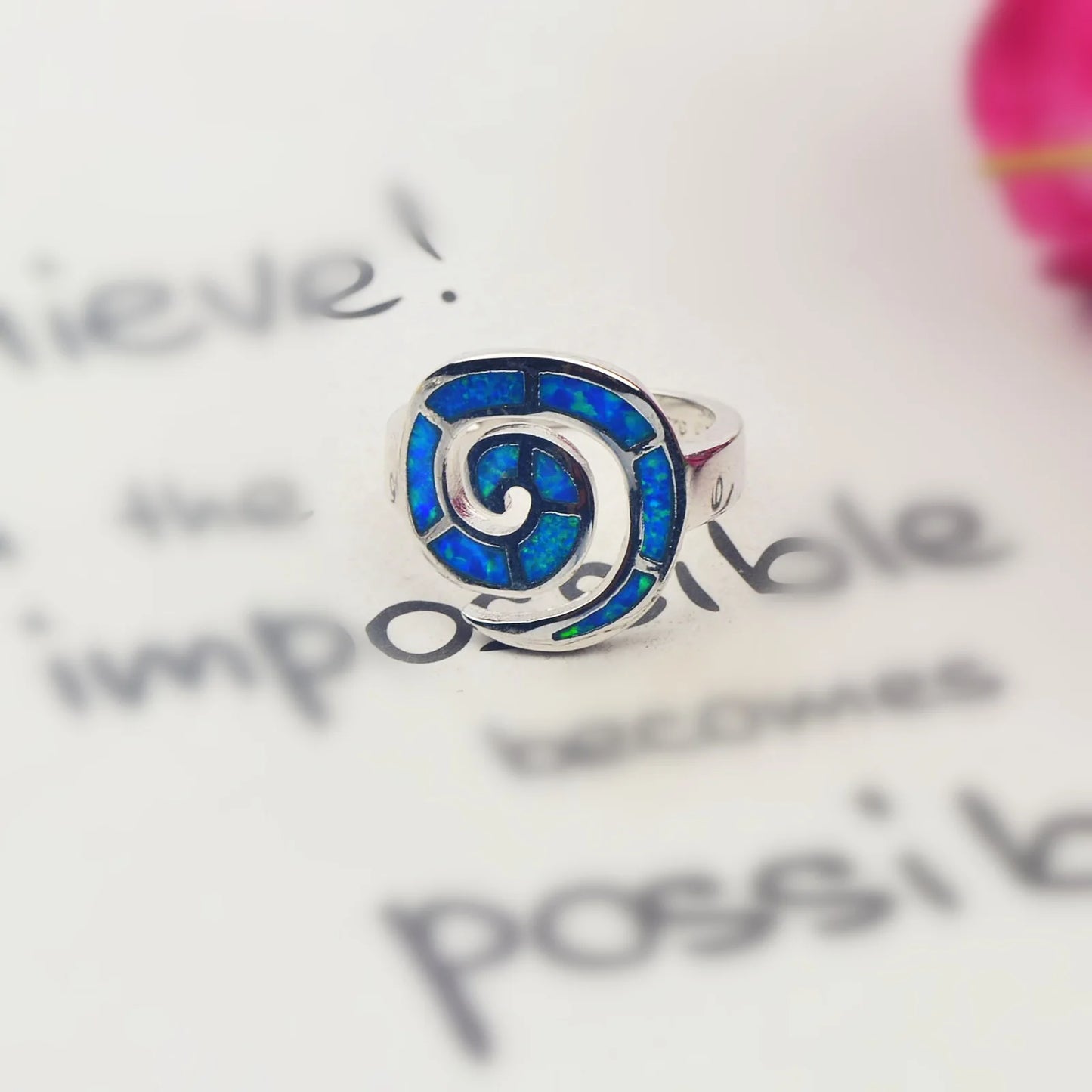 Vortex Blue Opal Twisted Ring | Iridescent Gem Inlay Band | Nature-Inspired Fashion Jewelry for Women Trendy Wear