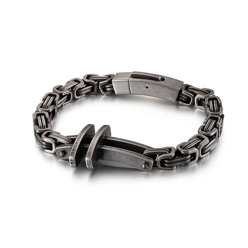 VIKING Christian Cross Byzantine Chain Bracelet – 316L Stainless Steel Men's Retro Bangle