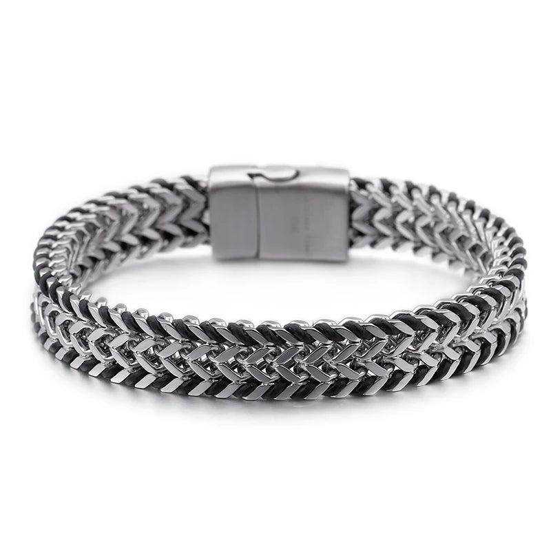KALEN Stainless Steel Fashion Double Layer 11mm Width Mesh Link Chain Wrist Bracelets for Men
