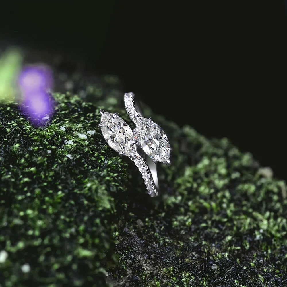 Silverelli | 925 Silver 0.75ct Marquise High Carbon Diamond Ring | 5×10 | Platinum Plated