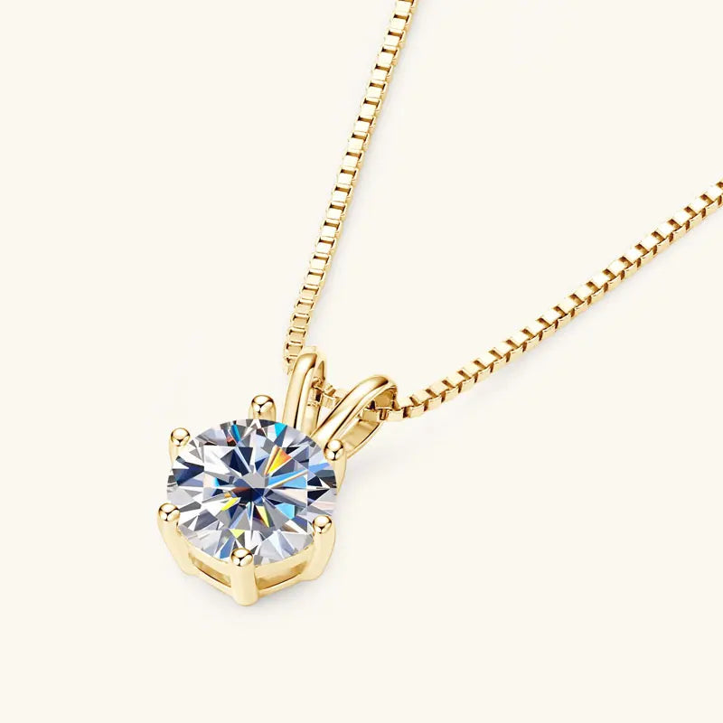 S&S Moissanite Solitaire Six-Claw Pendant Necklace – Collection