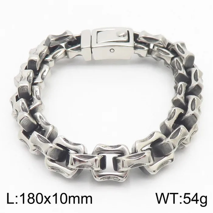 KALEN Mens 180/200/220mm Causal Worn Effect Stainless Steel Link Bracelet