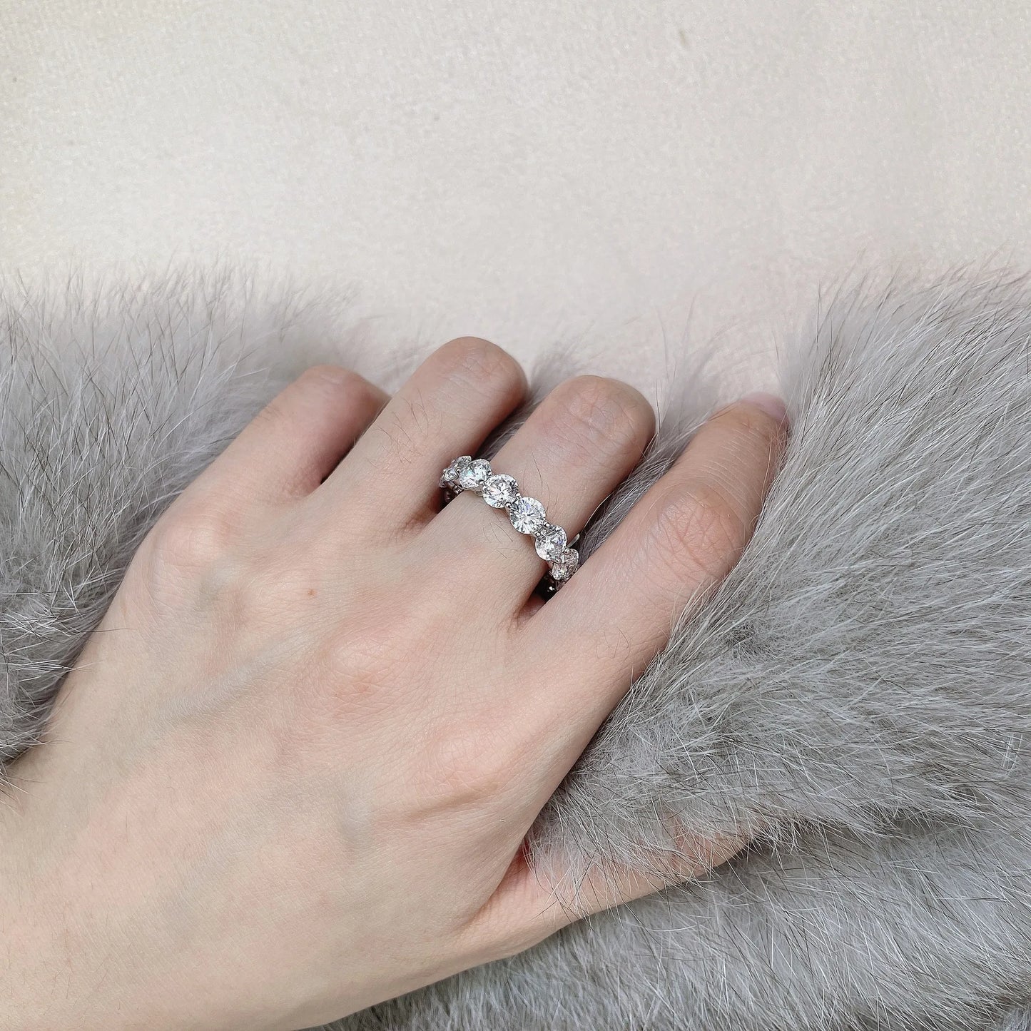 Silverelli | 925 Silver 0.5ct 5mm Pave Row Eternity Band Ring | Platinum Plated