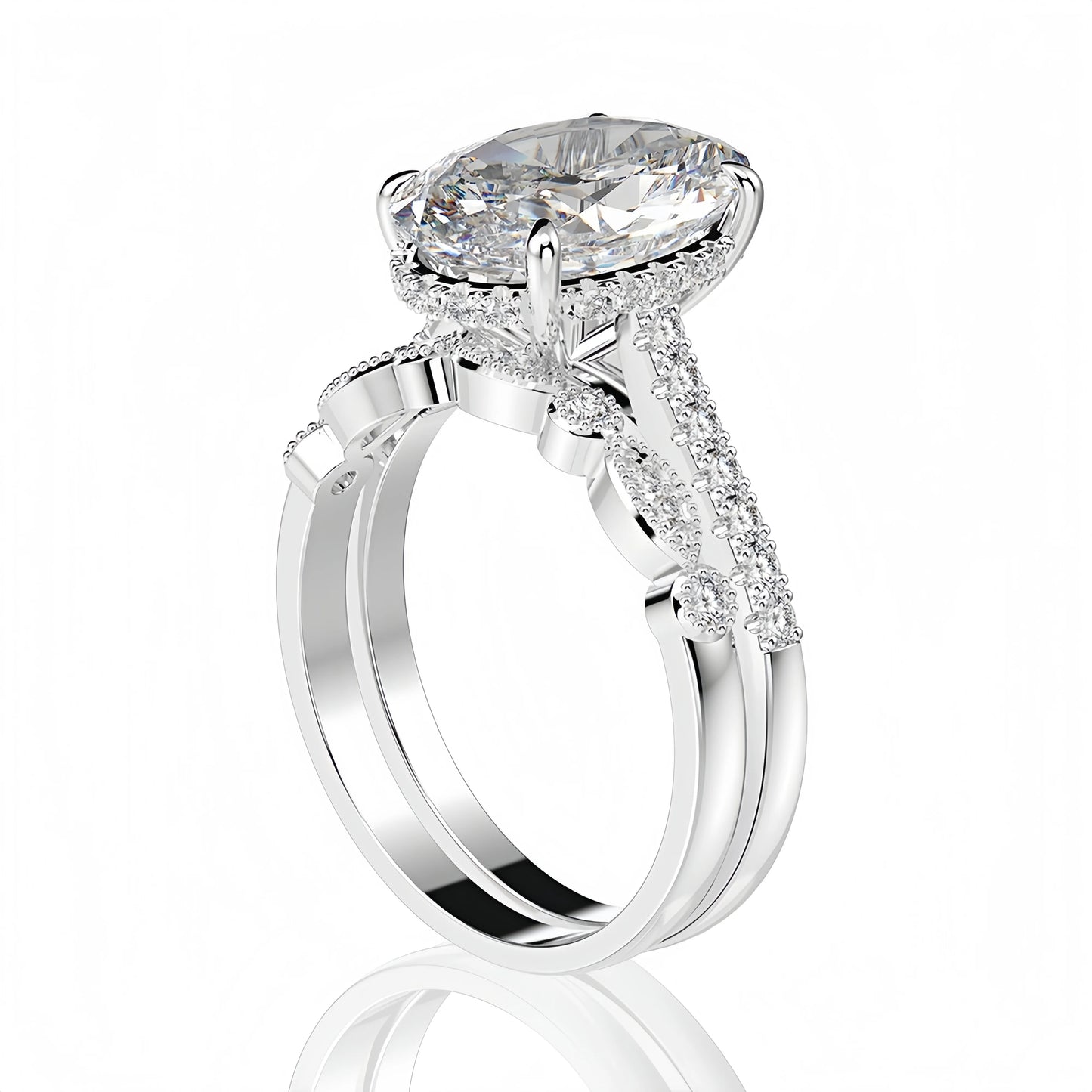 MUSHAN Jewelry Factory Oval Cut High Carbon Diamond 925 Sterling Silver Stackable Rings Engagement Wedding Bands Fine Ring Set