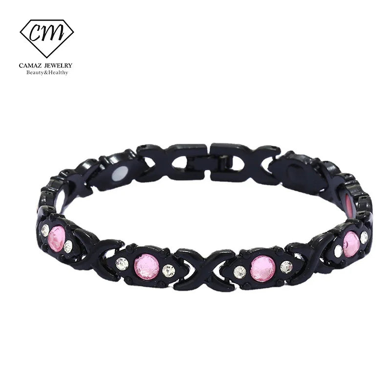 Cross-Border Natural Diamond-Inlaid Magnetic Therapy Pearl Women's Jewelry Vacuum-Plated Bracelets & Bangles Model KM9050 Stock