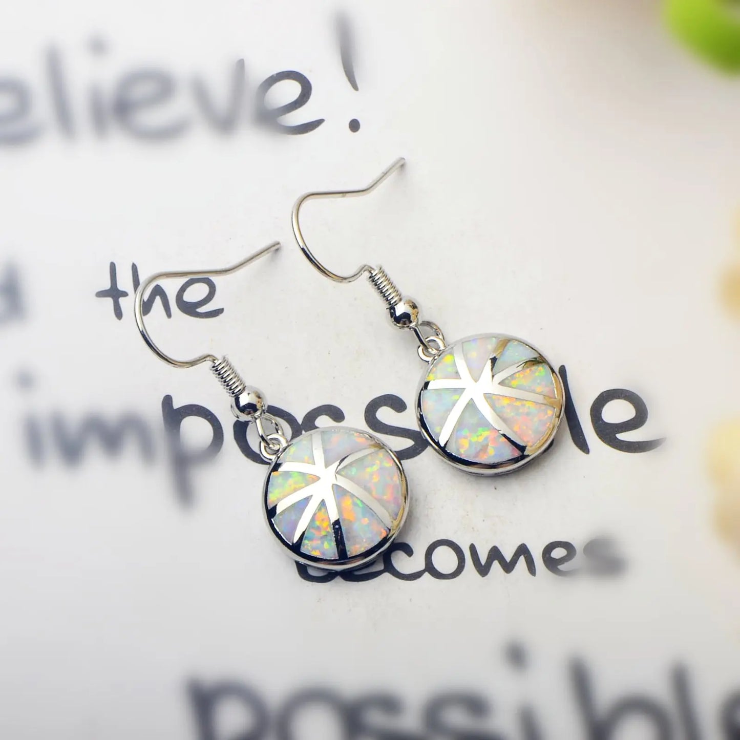 Dainty Trendy Brass Ball-Shaped Basketball Opal Pendant Drop Earrings-Silver Plated Cute Minimalist for Women | Bulk Gift Ideas