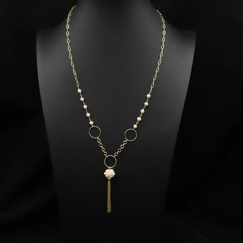 Natural Freshwater Pearl Choker Necklace Gold Plated Tassel Necklace for Women Bridal Wedding Luxury Fashion Fine Jewelry