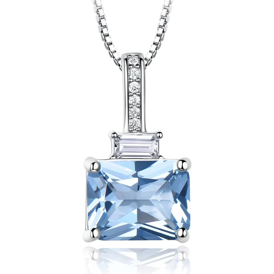 Classic Design Gemstone Jewelry Rectangle CZ Cubic Zircon Diamond 925 Sterling Silver  Pendants Necklaces for Women