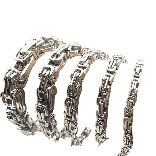 LIVE4U RS20FBC02 New Jewelry  Silver Motorcycle Byzantine Chain Stainless Steel Bracelet Men