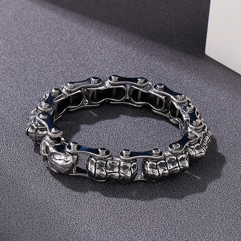 KALEN Skeleton Punk Stainless Steel Fashion Bracelets Bangles Skull Links Bracelet for Men