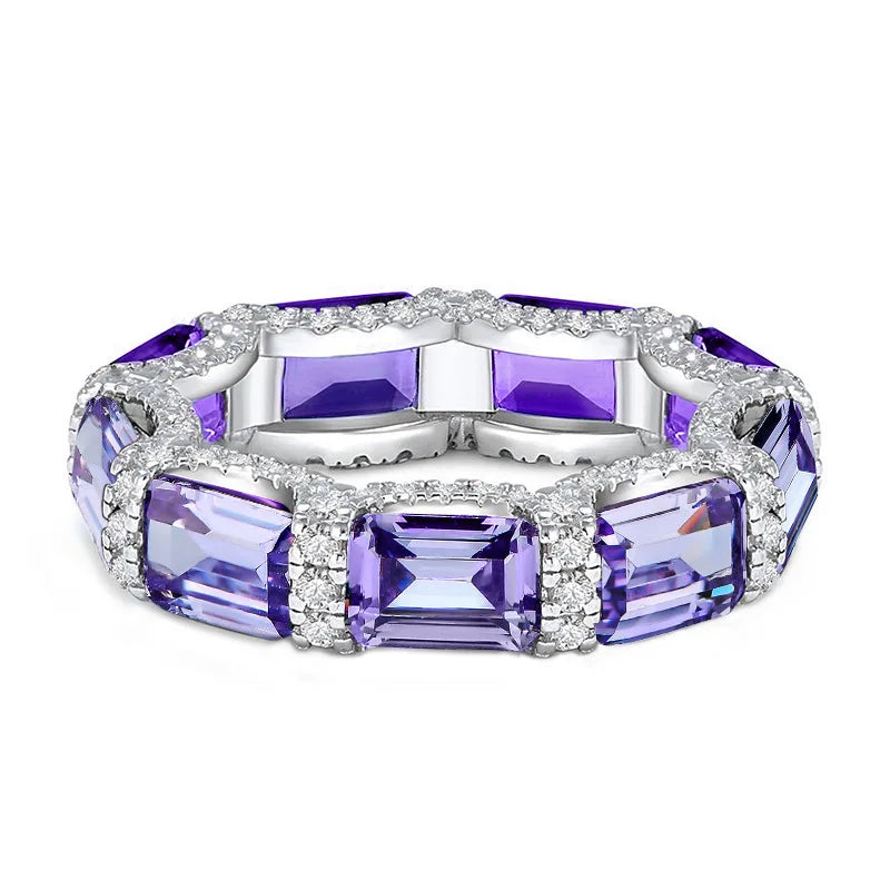 MuShan Jewelry Factory New Emerald Lined Ring S925 Pure Silver Ring Female Niche Design Silver High Carbon Diamond Jewelry
