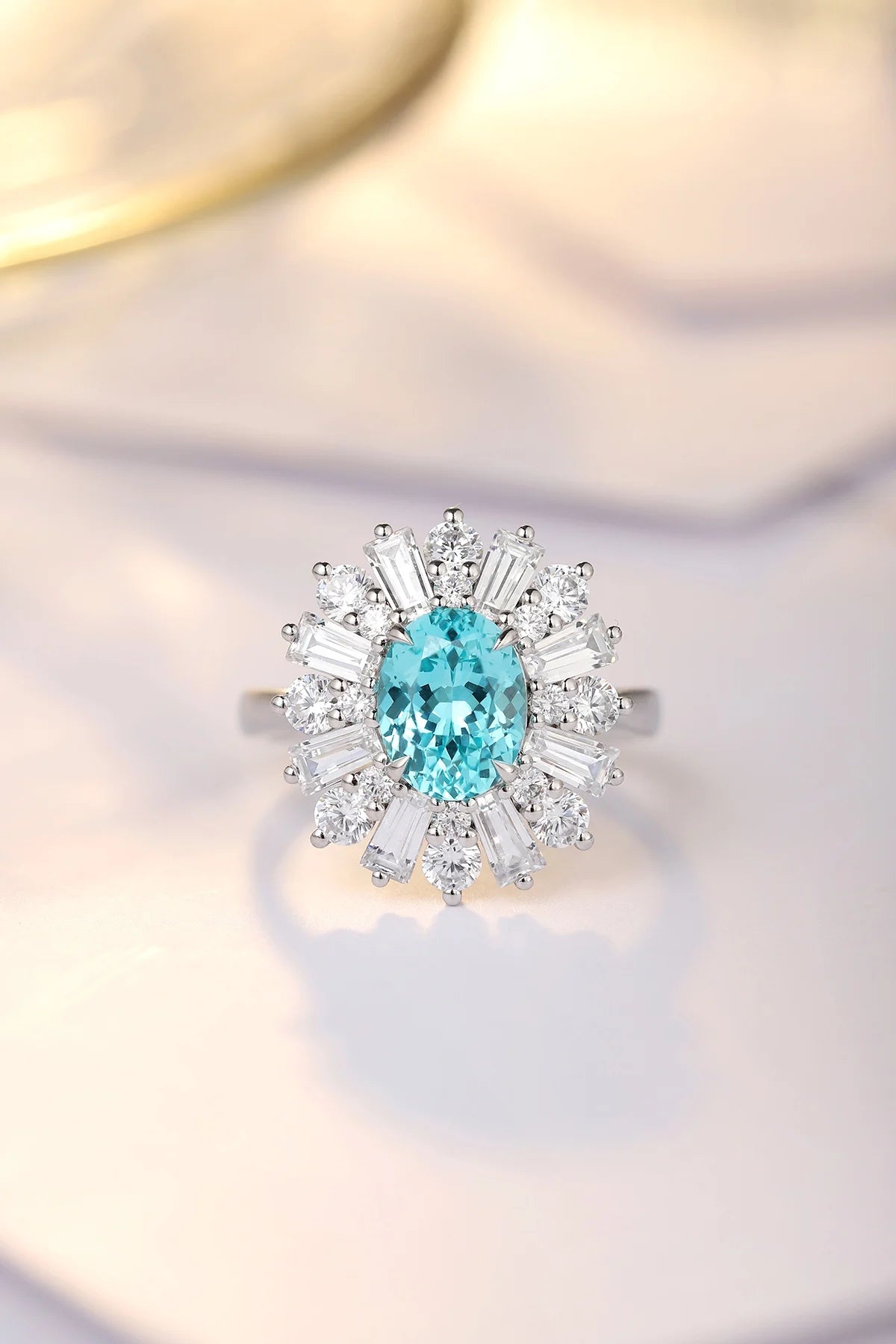 Gemfiori S925 Silver Cultured Paraiba Ring Main Stone: 3.06CT Side Stones: 3.981CT Total Weight: 5.4g