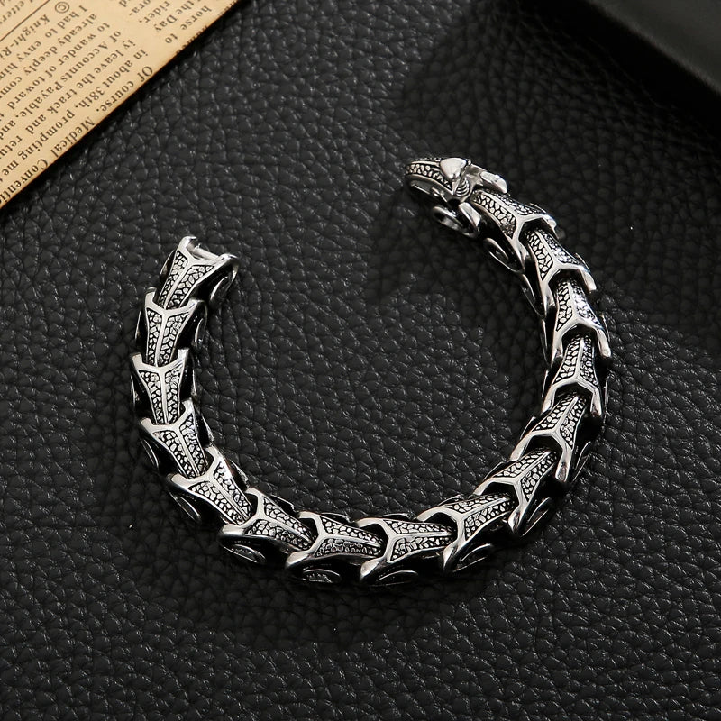 VIKING Mens Punk Dragon Pattern Casting Bracelet – Silver Stainless Steel
