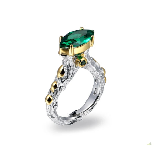 Fashion Marquise Synthetic Green Spinel Rings for Women Prong Setting Wedding Ring Jewelry