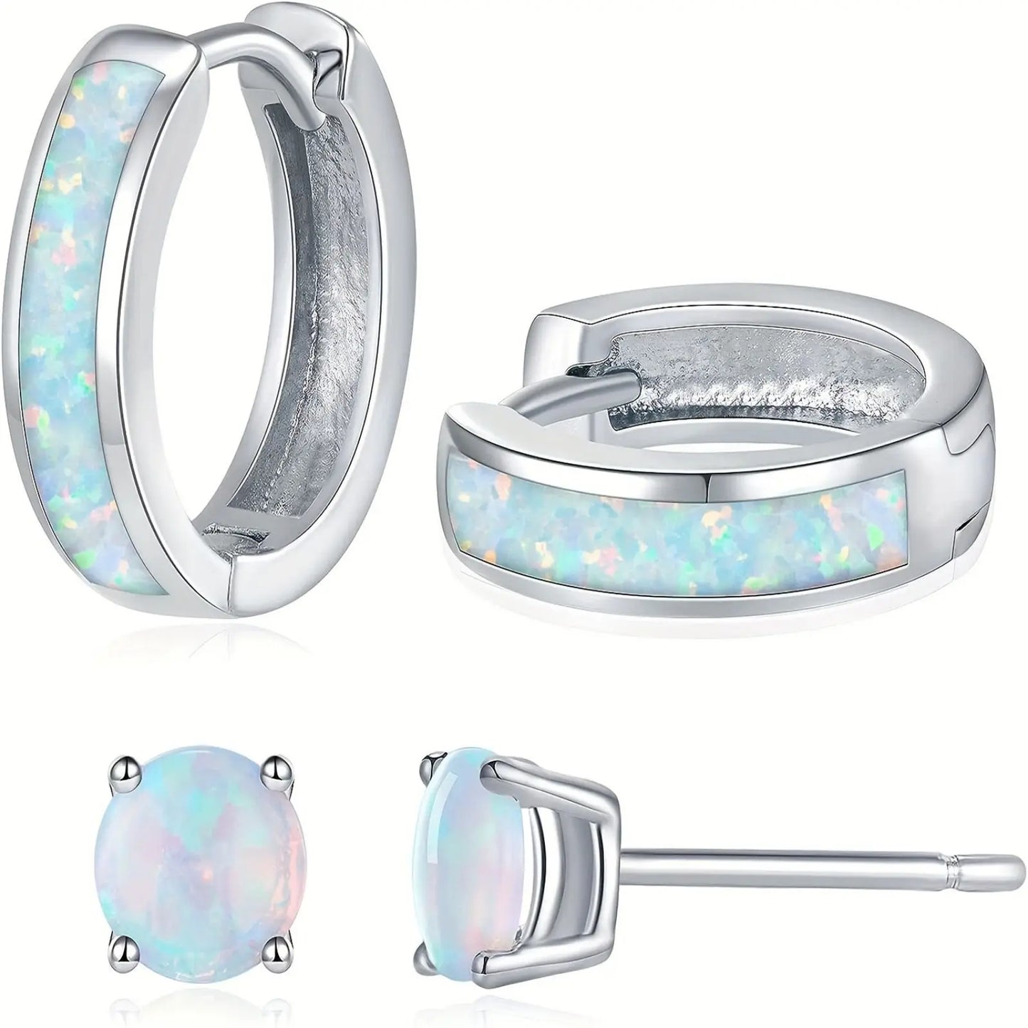 Women's Trendy Silver Plated Copper Alloy Geometric Opal Earrings Set Bulk Gifts