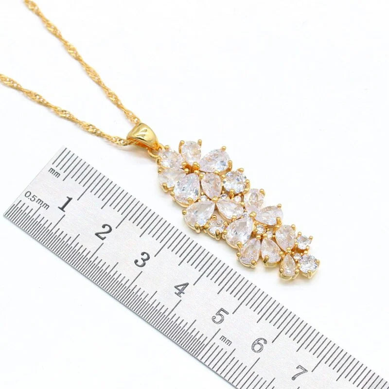 XOTICA Luxury Gold Jewelry Set for Women Wedding Bracelet Earrings Necklace Pendant Ring-Zircon Stones for Parties and Birthdays