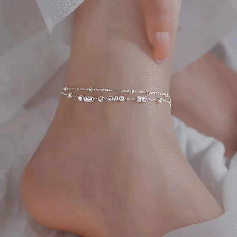 FY-0155 S925 Sterling Silver Double-layer Rotating Bead Anklets Elegant Anklets High-end Women's Anklets
