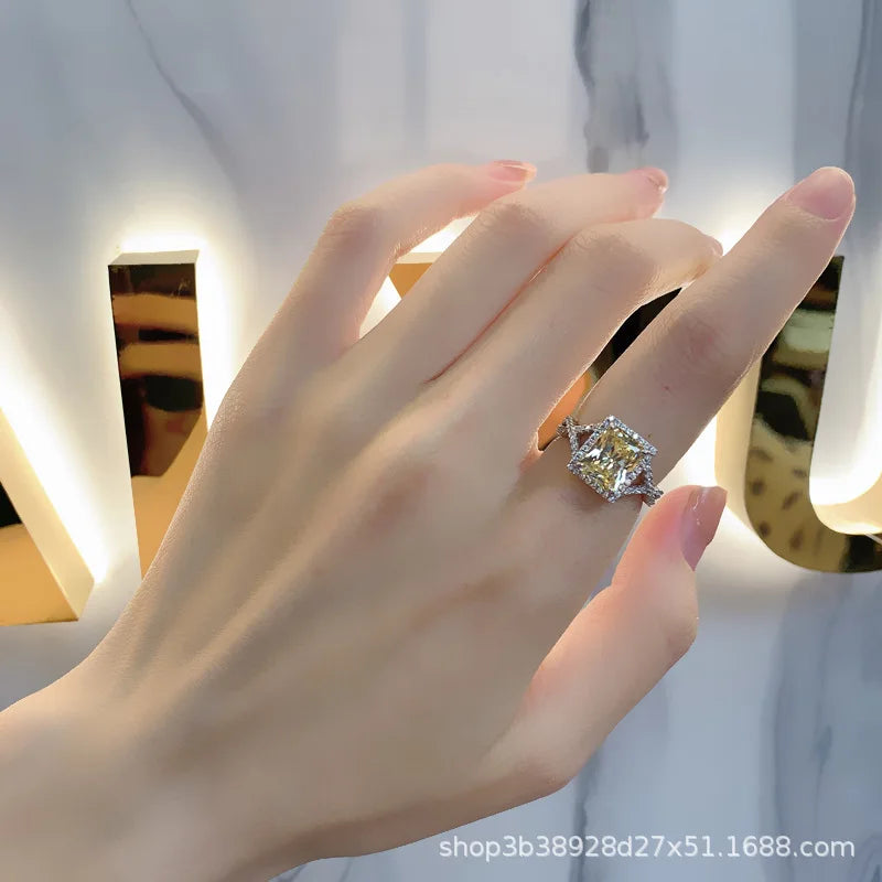 MuShan Jewelry Factory New Inlaid 7 * 9 Main Diamond S925 Pure Silver Ring for Women with Ins Style High Carbon Diamond Ring