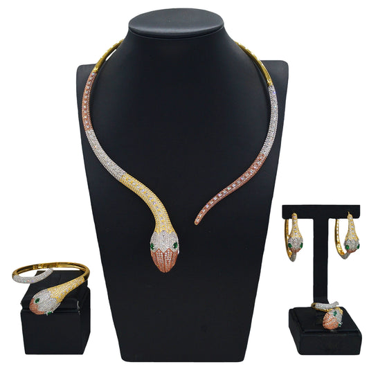 Zhuerrui New Exclusive Design of Four Pieces of Jewelry Set Bright Vivid Spirit Snake Shape Dubai Noble Wedding JewelryHZ2302157